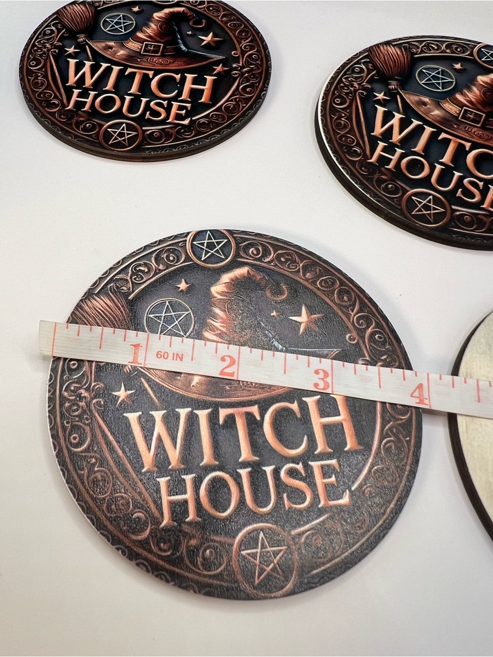 Gothic “Witch House” Non-Slip Wooden Decorative Coasters - Raised 3D 5 Pc- Set - Picture 4 of 4
